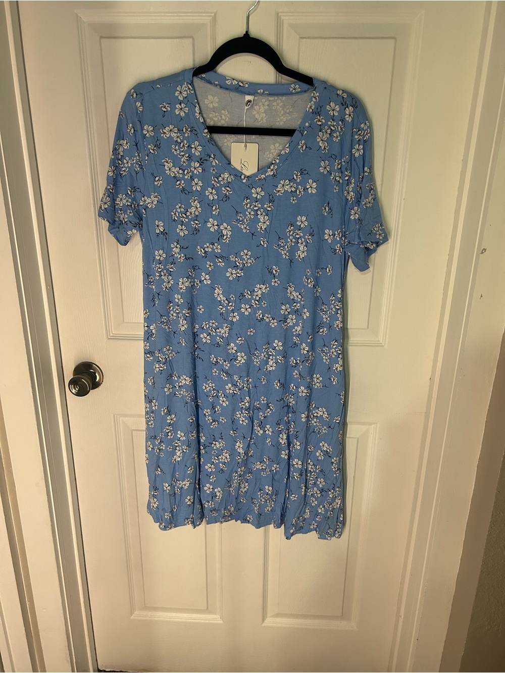 Light Blue Floral V-Neck Midi Dress